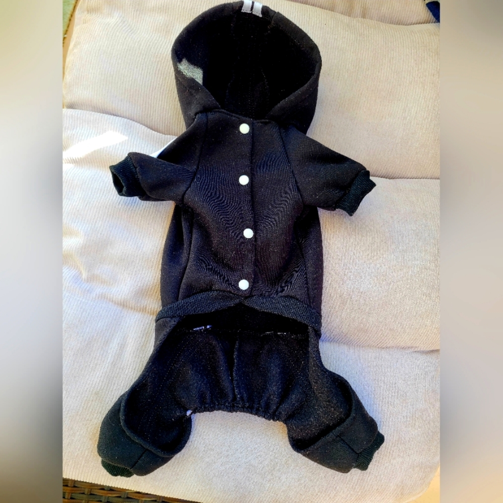 Adidog Small Black Dog Sweater Jogging Suit.